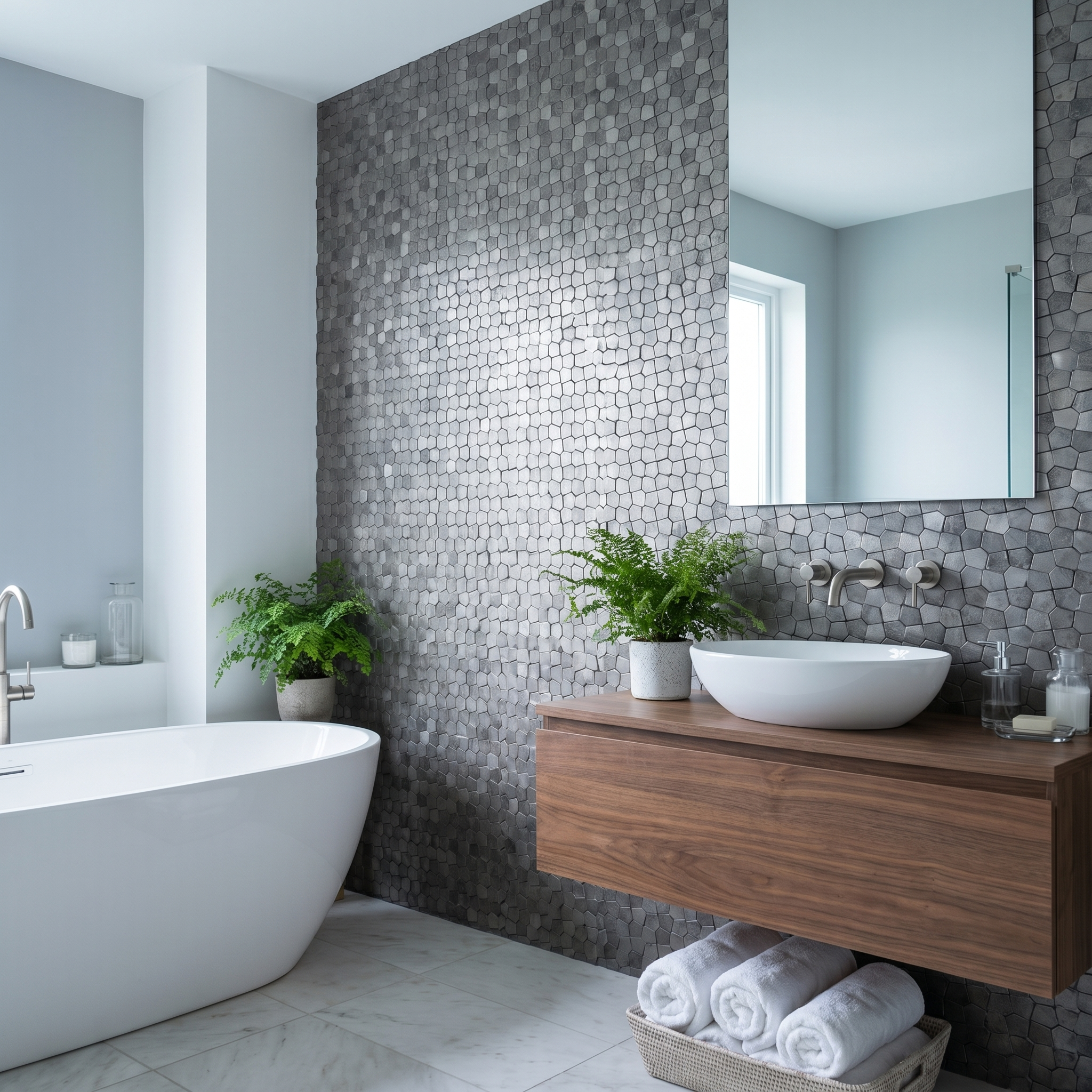 Pentagon 3D Gray Peel & Stick Splashback | 28.2×28.2 cm | Self-Adhesive Mosaic Tile