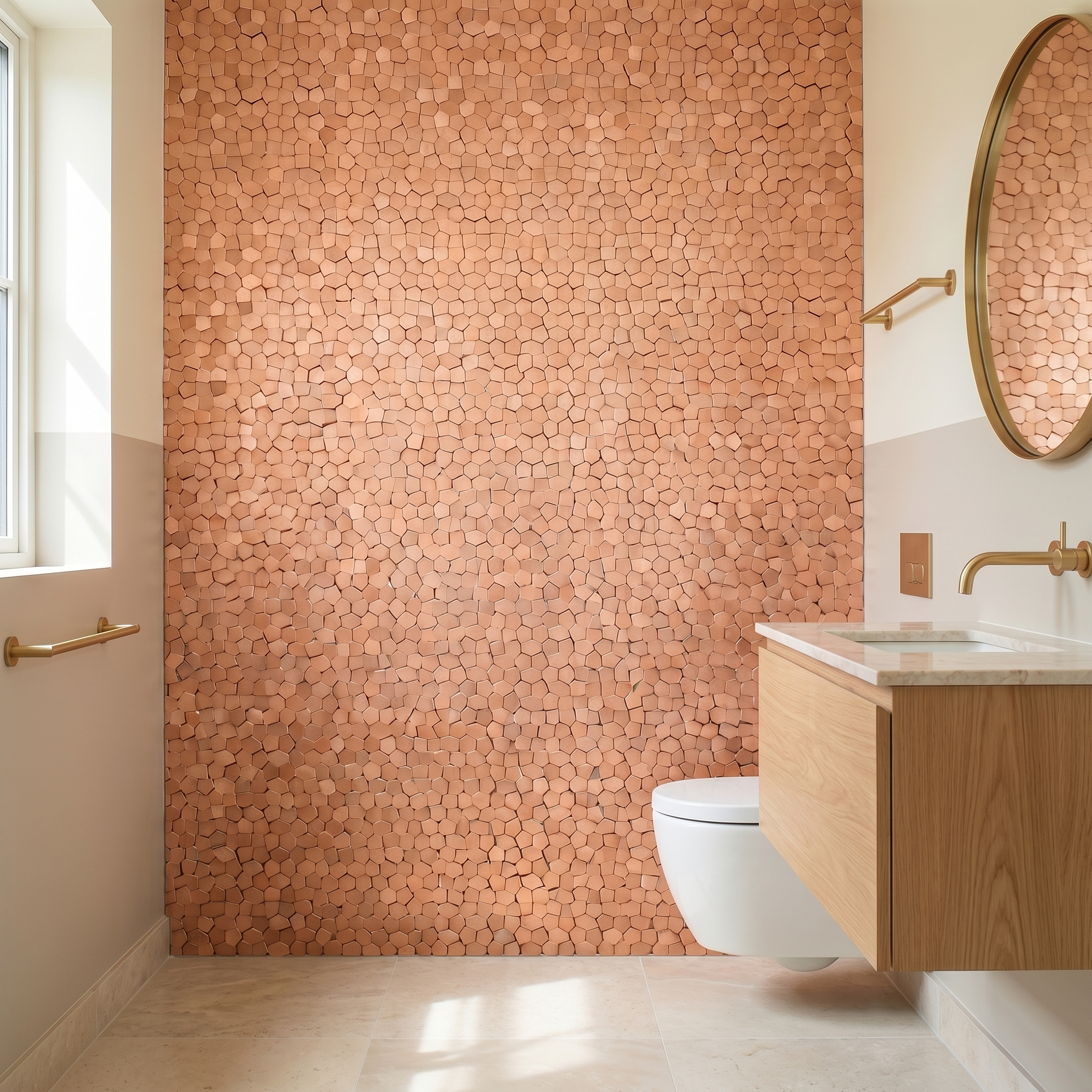 Pentagon 3D Salmon Peel & Stick Splashback | 28.2×28.2 cm | Self-Adhesive Mosaic Tile