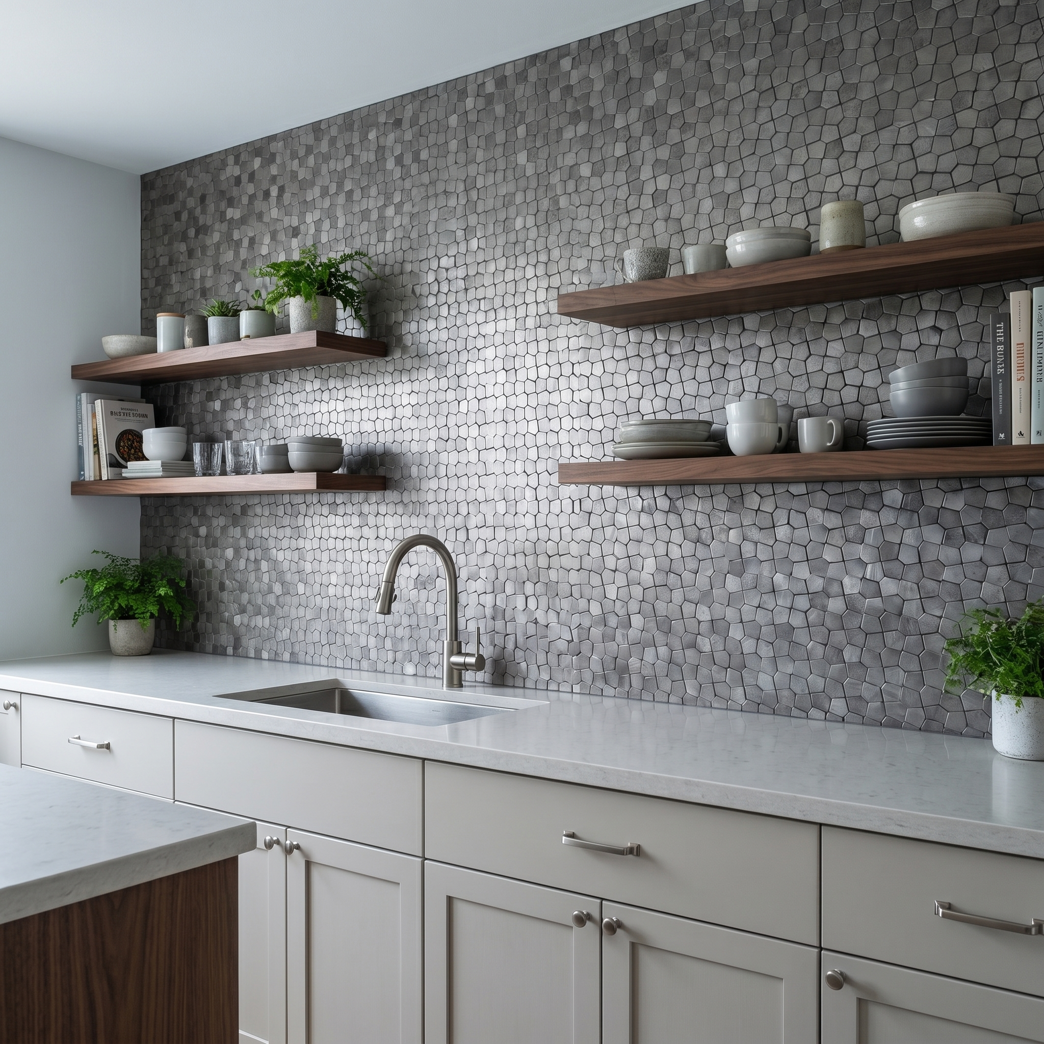 Pentagon 3D Gray Peel & Stick Splashback | 28.2×28.2 cm | Self-Adhesive Mosaic Tile