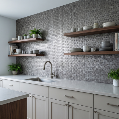 Pentagon 3D Gray Peel & Stick Splashback | 28.2×28.2 cm | Self-Adhesive Mosaic Tile