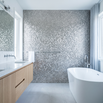 Pentagon 3D Silver Peel & Stick Splashback | 28.2×28.2 cm | Self-Adhesive Mosaic Tile