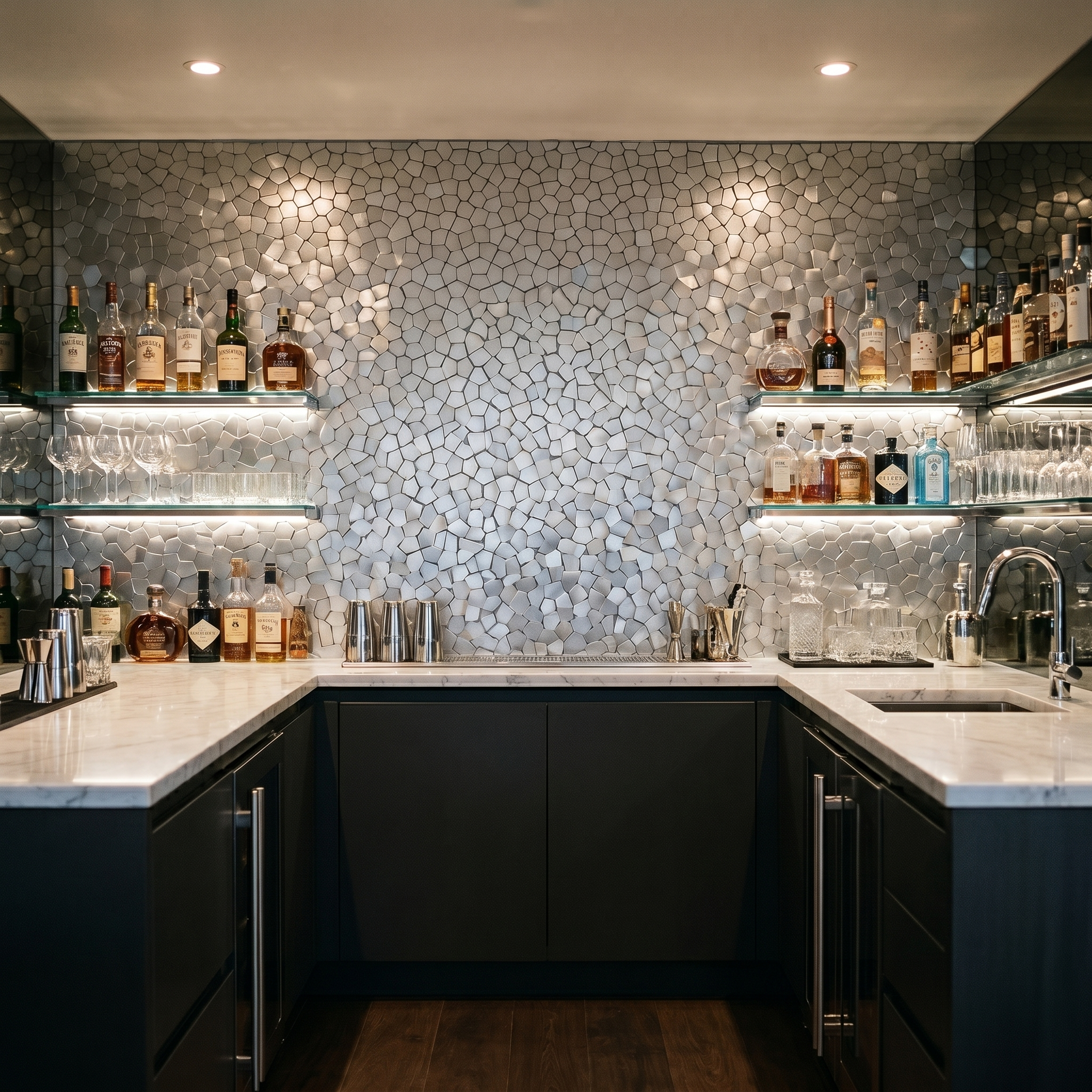 Pentagon 3D Silver Peel & Stick Splashback | 28.2×28.2 cm | Self-Adhesive Mosaic Tile