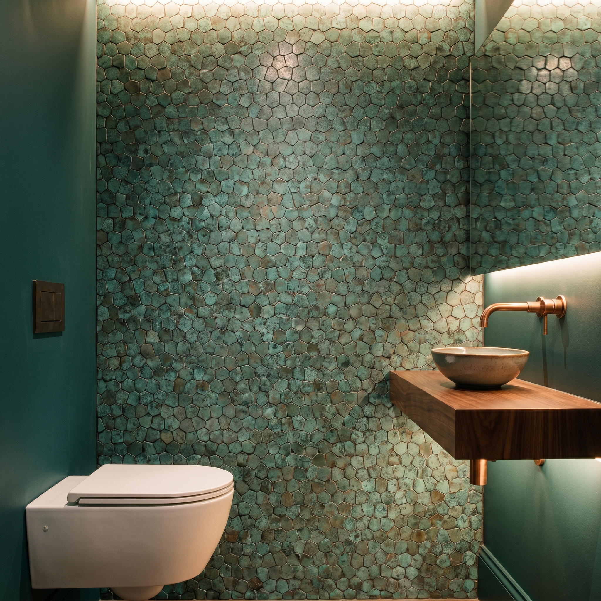 Pentagon 3D Patina Copper Peel & Stick Splashback | 28.2×28.2 cm | Self-Adhesive Mosaic Tile