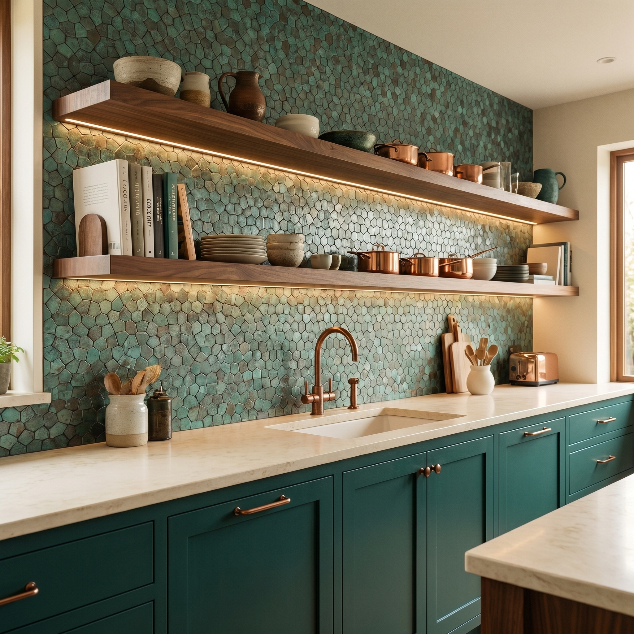 Pentagon 3D Patina Copper Peel & Stick Splashback | 28.2×28.2 cm | Self-Adhesive Mosaic Tile