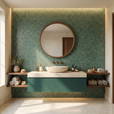 Pentagon 3D Patina Copper Peel & Stick Splashback | 28.2×28.2 cm | Self-Adhesive Mosaic Tile