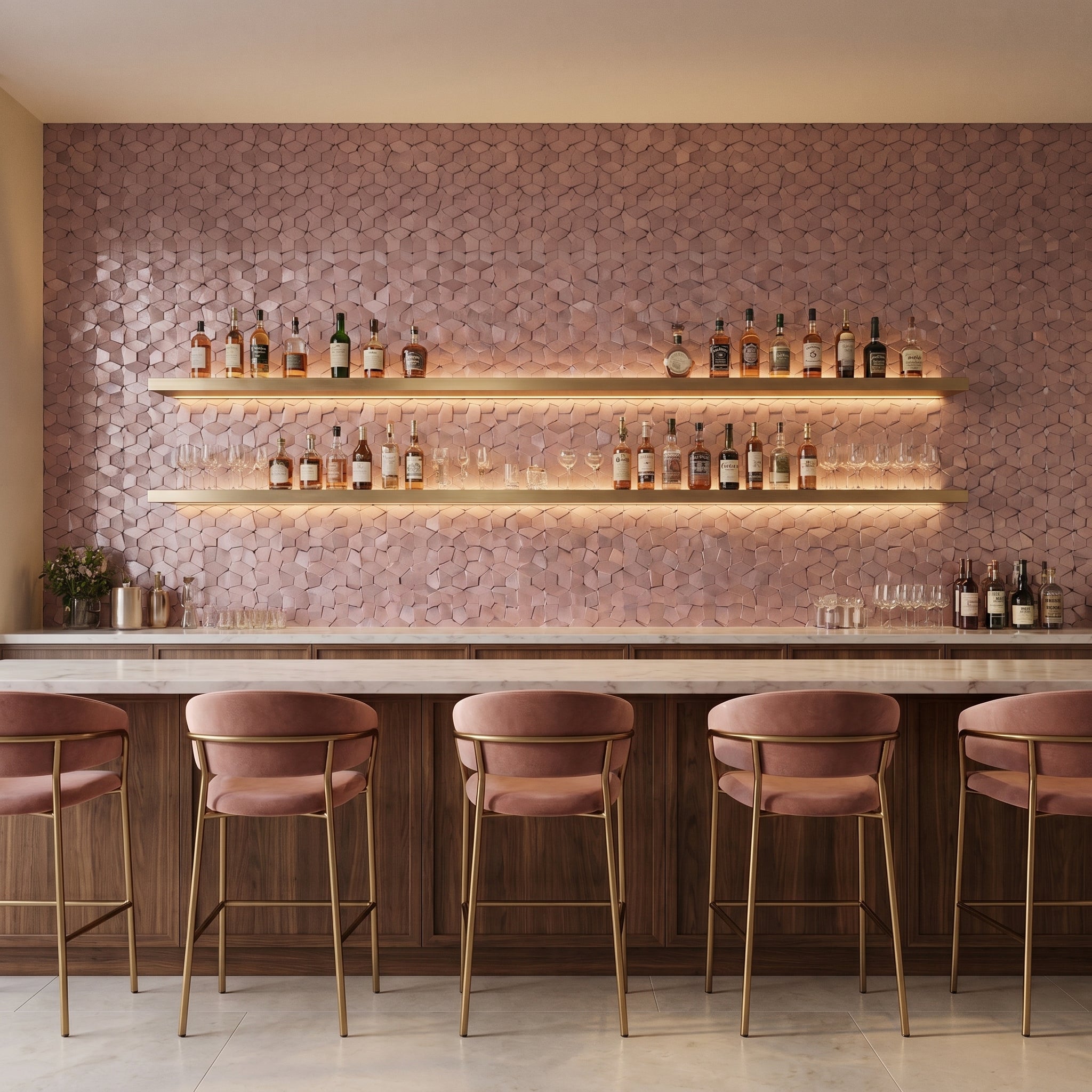 Pentagon 3D Pink Peel & Stick Splashback | 28.2×28.2 cm | Self-Adhesive Mosaic Tile