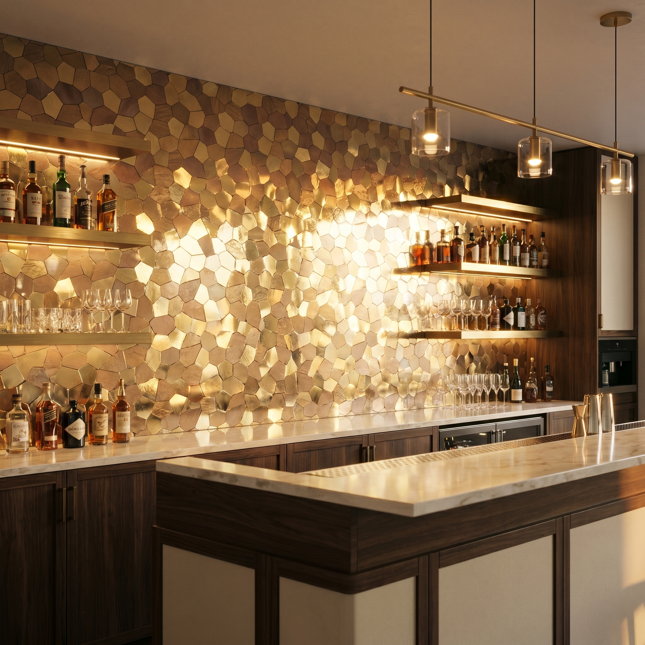 Polygon Gold Peel & Stick Splashback | 30×26.2 cm | Self-Adhesive Mosaic Tile