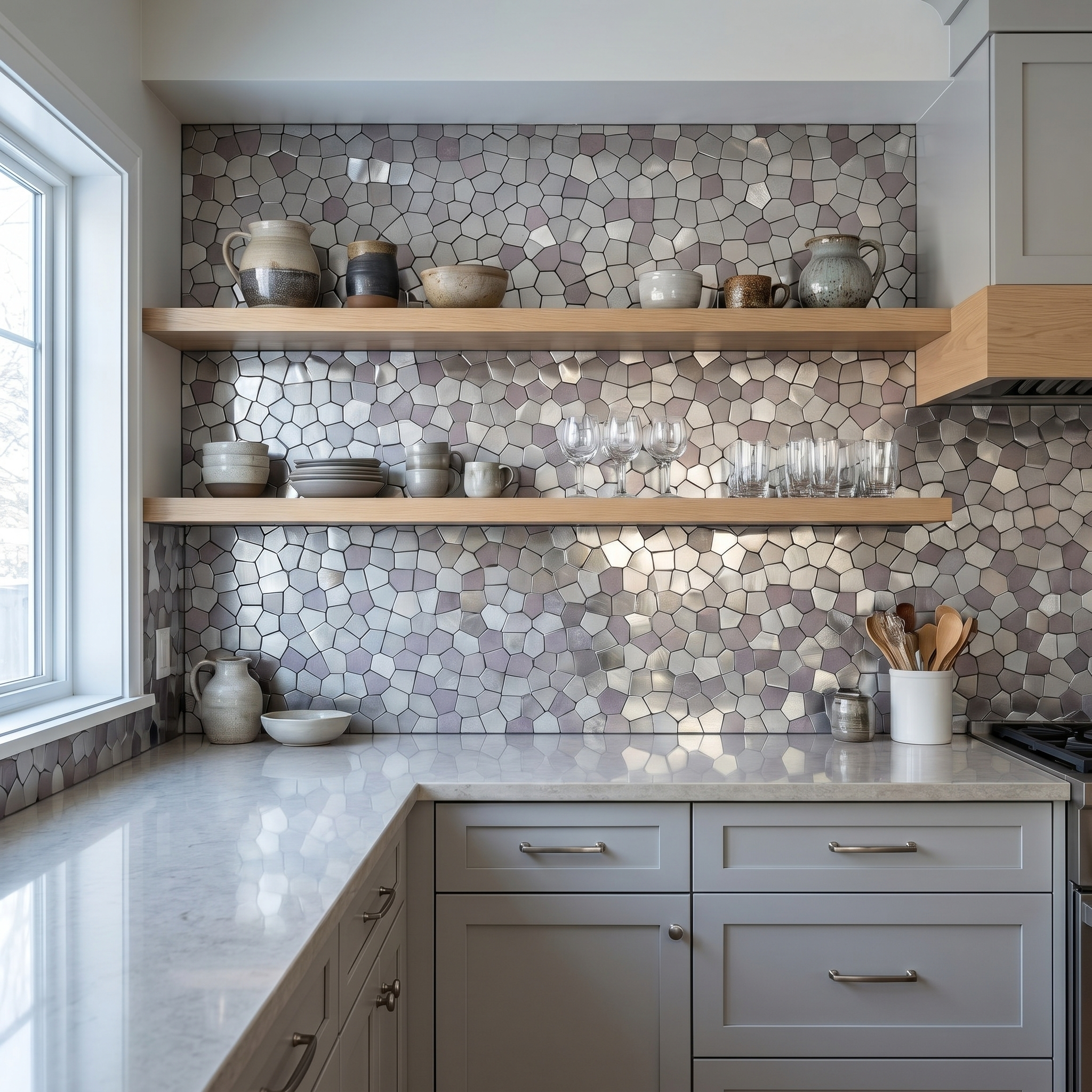 Polygon Gray Peel & Stick Splashback | 30×26.2 cm | Self-Adhesive Mosaic Tile