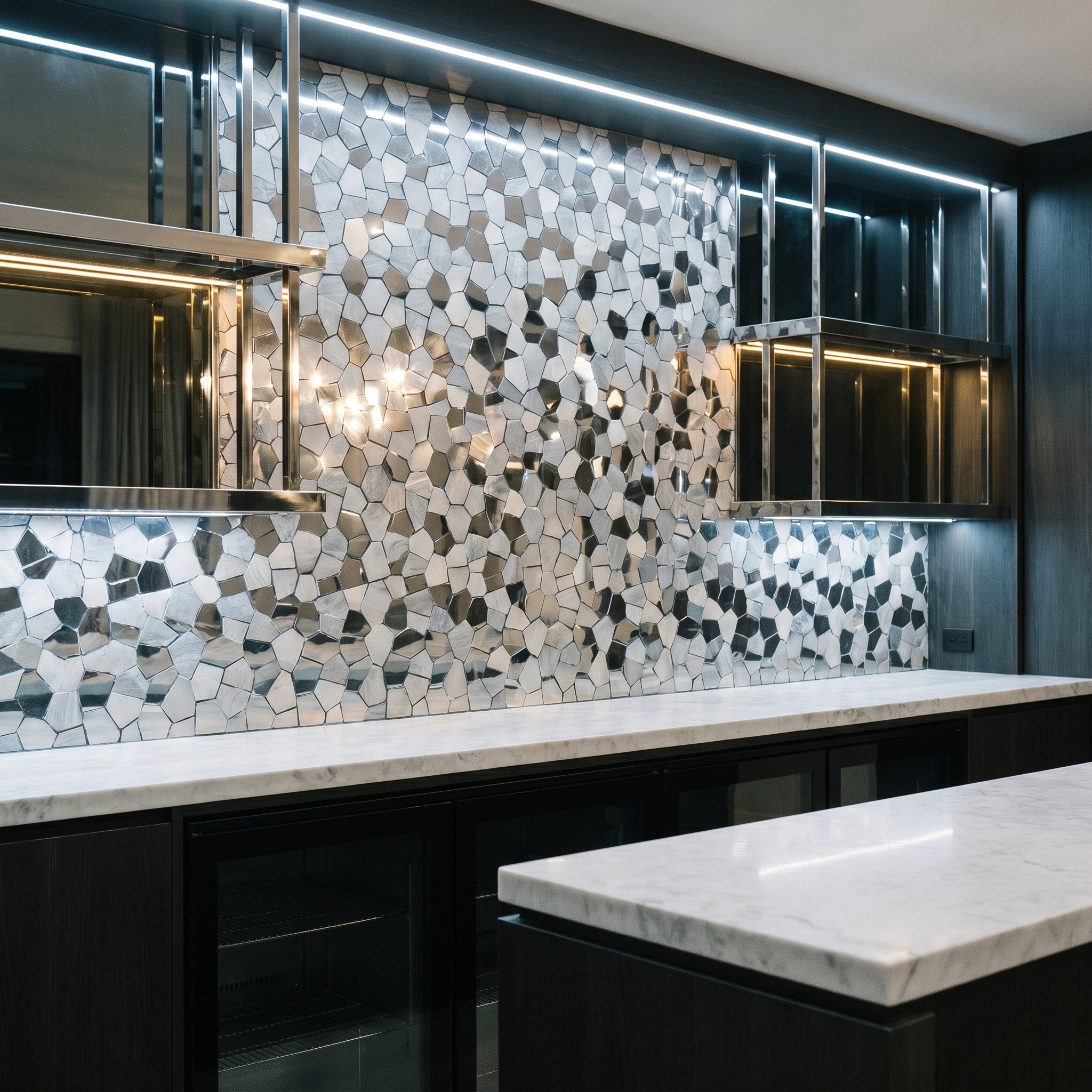 Polygon Silver Peel & Stick Splashback | 30×26.2 cm | Self-Adhesive Mosaic Tile