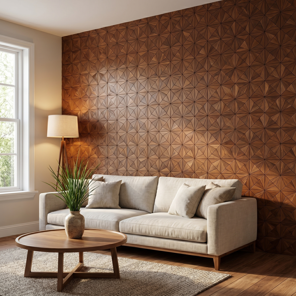 Nolan Brown decorative wall panel in a modern living room