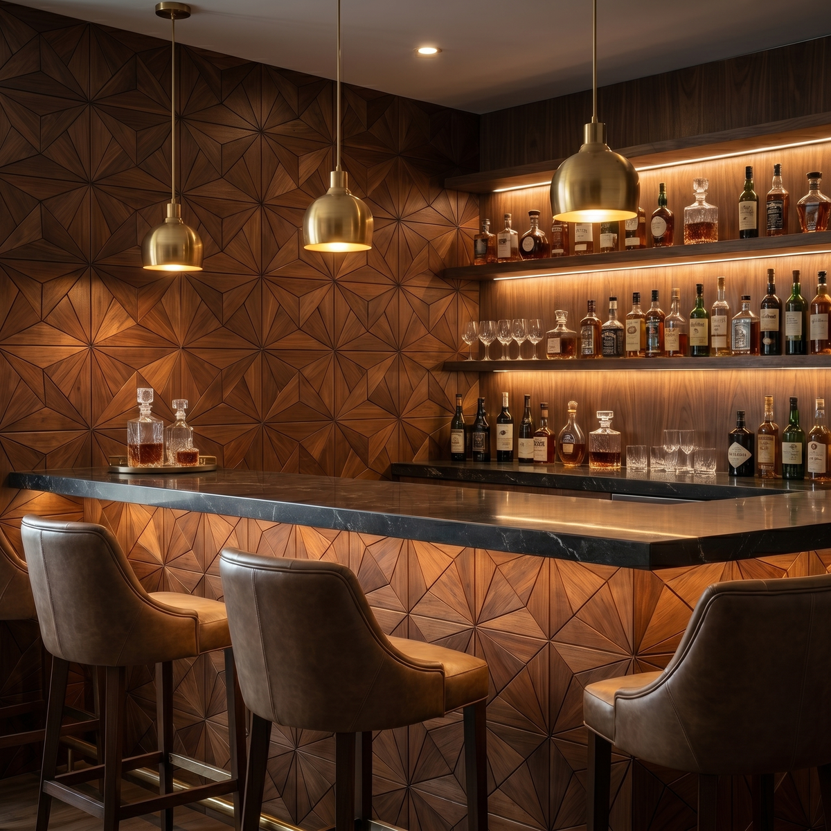 Nolan Brown decorative wall panel as a bar back wall