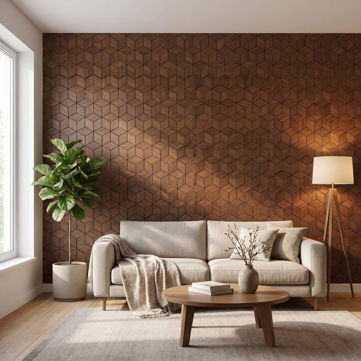 Lobelia Smoked Brown decorative wall panel in a modern living room