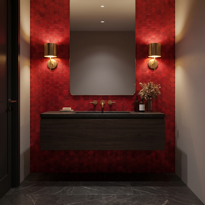 Hexagon Red Peel & Stick Splashback | 28.8×29.2 cm | Self-Adhesive Mosaic Tile