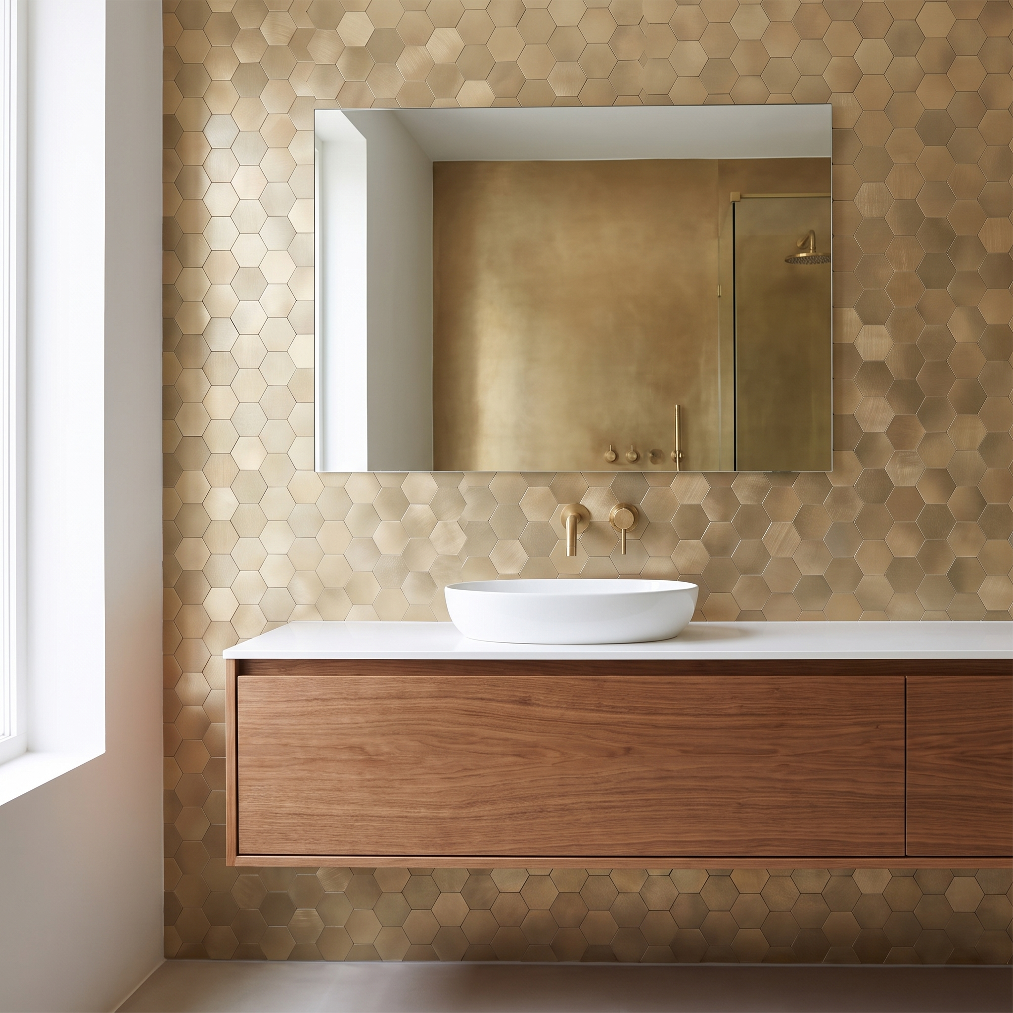 Hexagon Gold Peel & Stick Splashback | 28.8×29.2 cm | Self-Adhesive Mosaic Tile