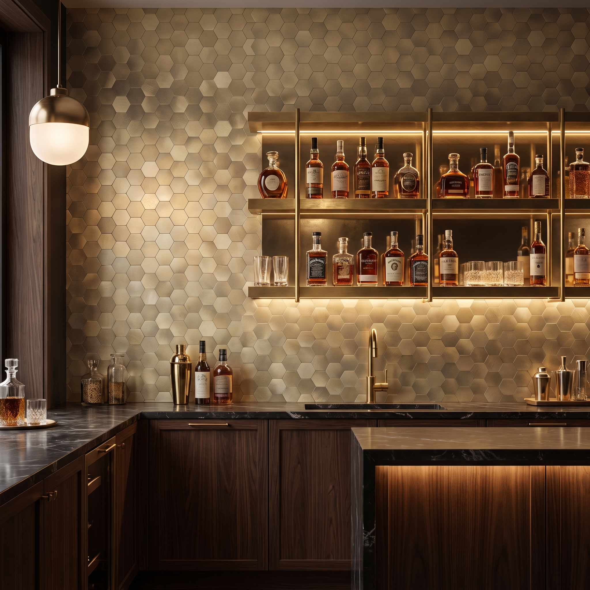 Hexagon Gold Peel & Stick Splashback | 28.8×29.2 cm | Self-Adhesive Mosaic Tile