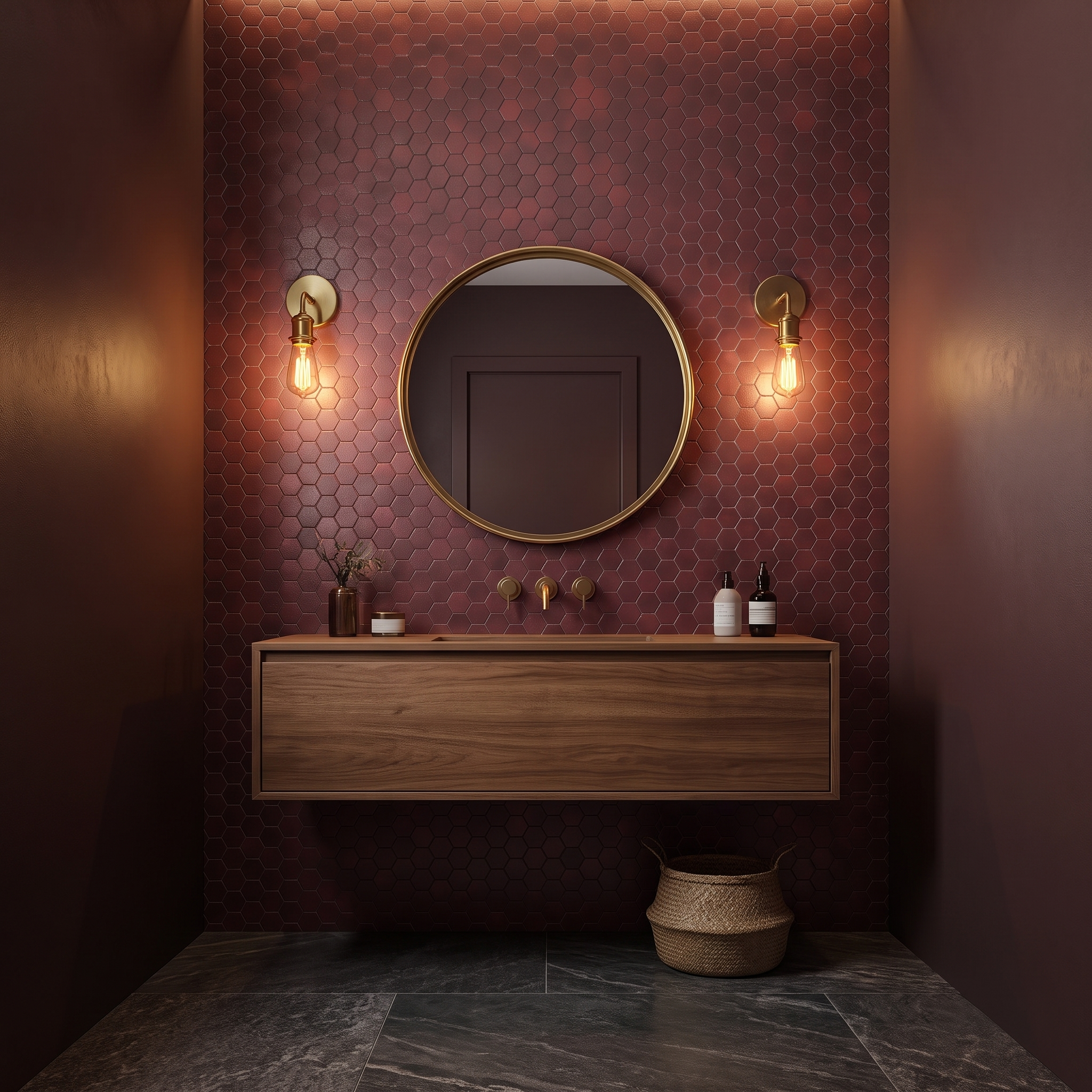 Hexagon Burgundy Peel & Stick Splashback | 28.8×29.2 cm | Self-Adhesive Mosaic Tile