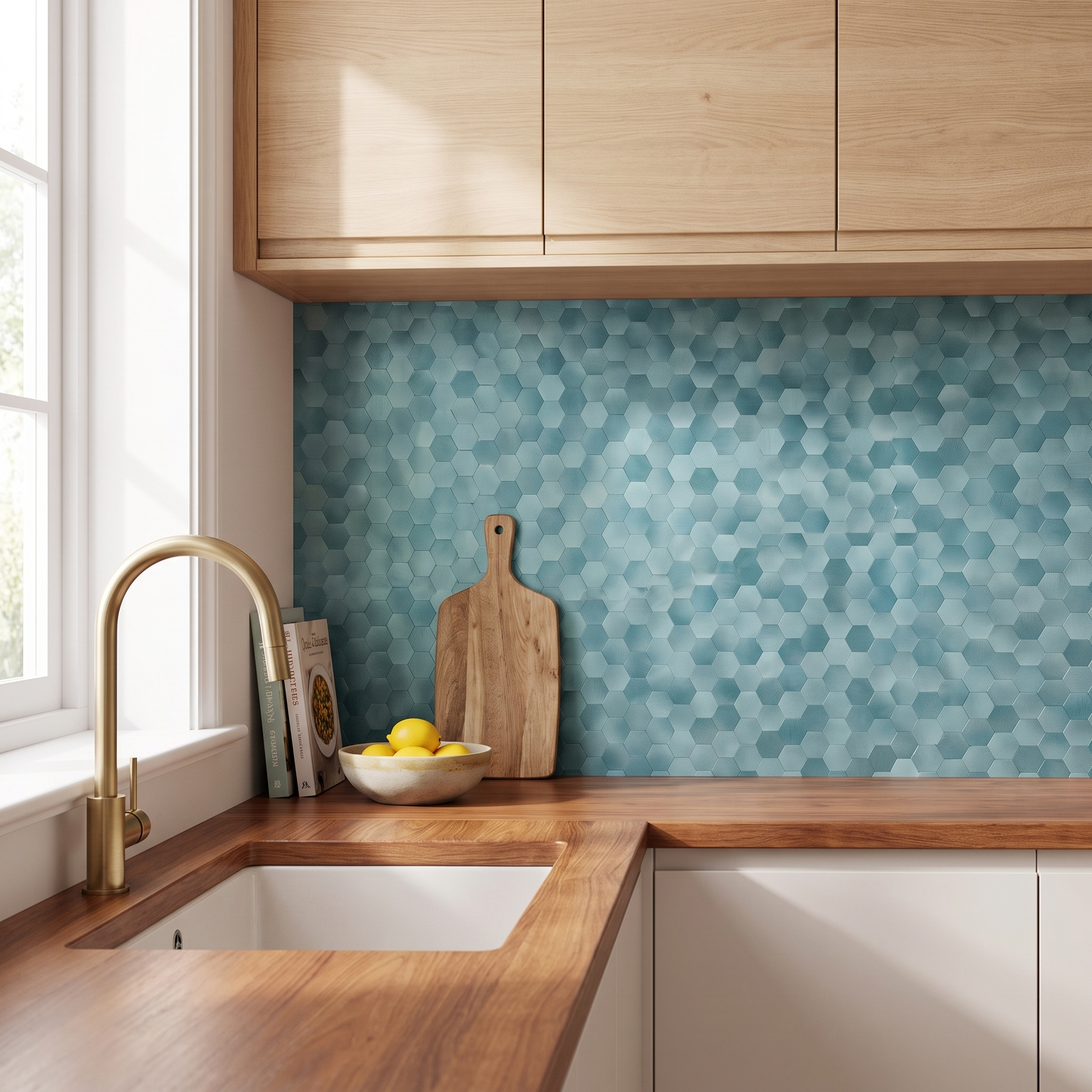 Hexagon Blue Peel & Stick Splashback | 28.8×29.2 cm | Self-Adhesive Mosaic Tile