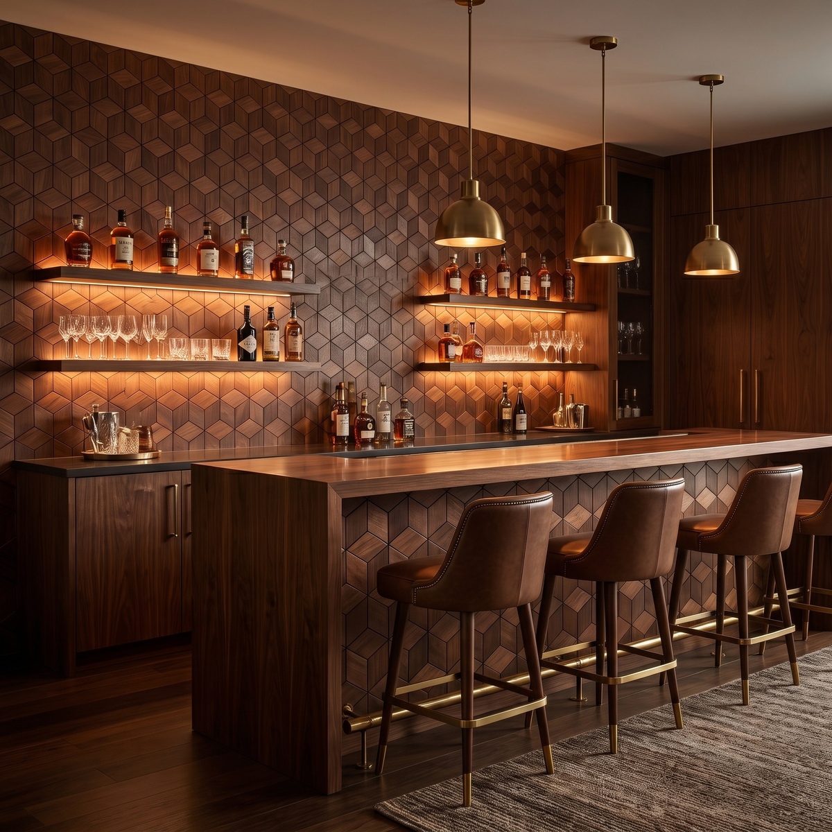 Lobelia Rust Copper decorative wall panel as a bar back wall