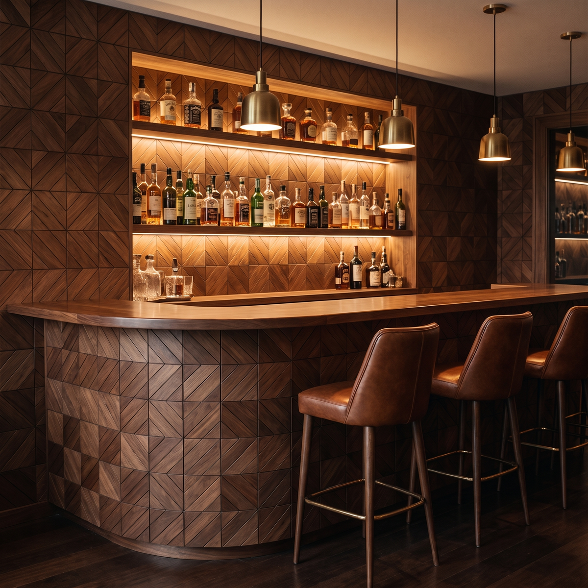 Clover Brown decorative wall panel as a bar back wall