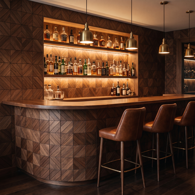 Clover Brown decorative wall panel as a bar back wall