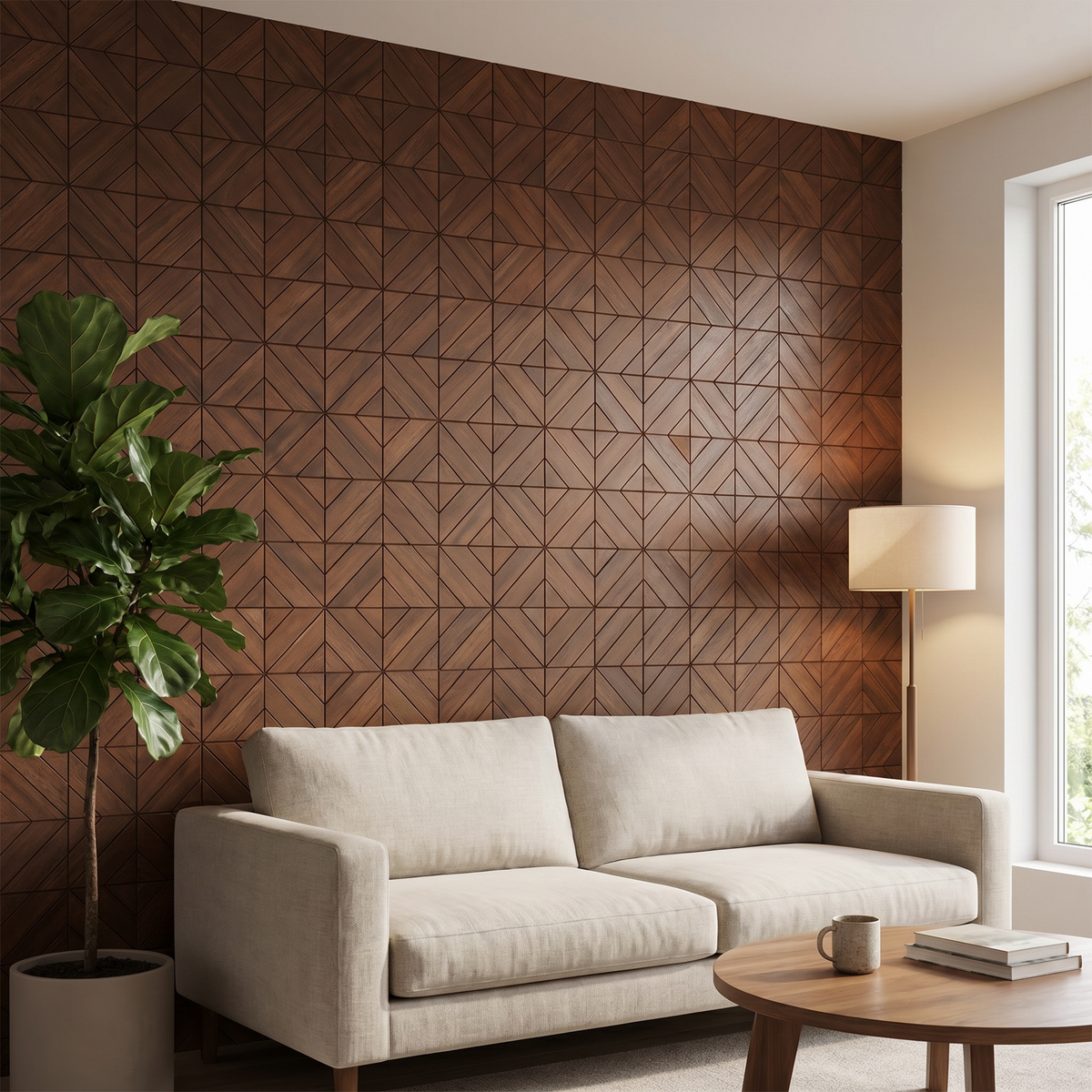 Clover Smoked Brown decorative wall panel in a modern living room