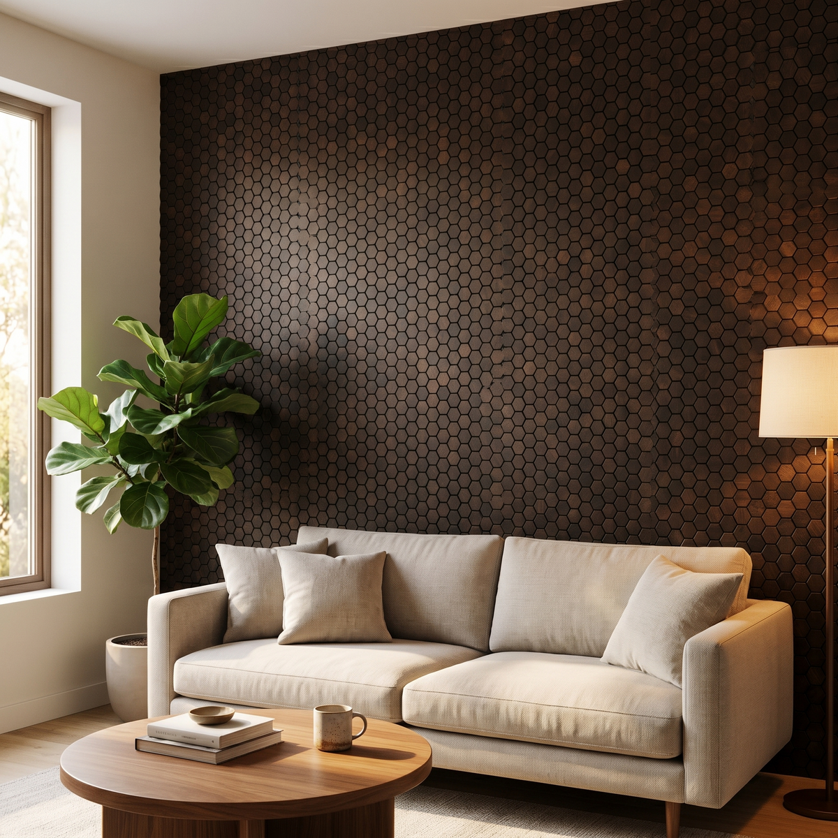 Snowdrop Rose Black decorative wall panel in a modern living room