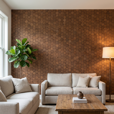 Snowdrop Smoked Brown decorative wall panel in a modern living room