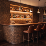 Snowdrop Smoked Brown decorative wall panel as a bar back wall
