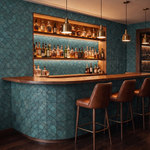 Gardenia Cadet Blue decorative wall panel as a bar back wall