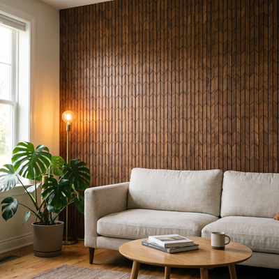 Crimson Smoked Brown decorative wall panel in a modern living room