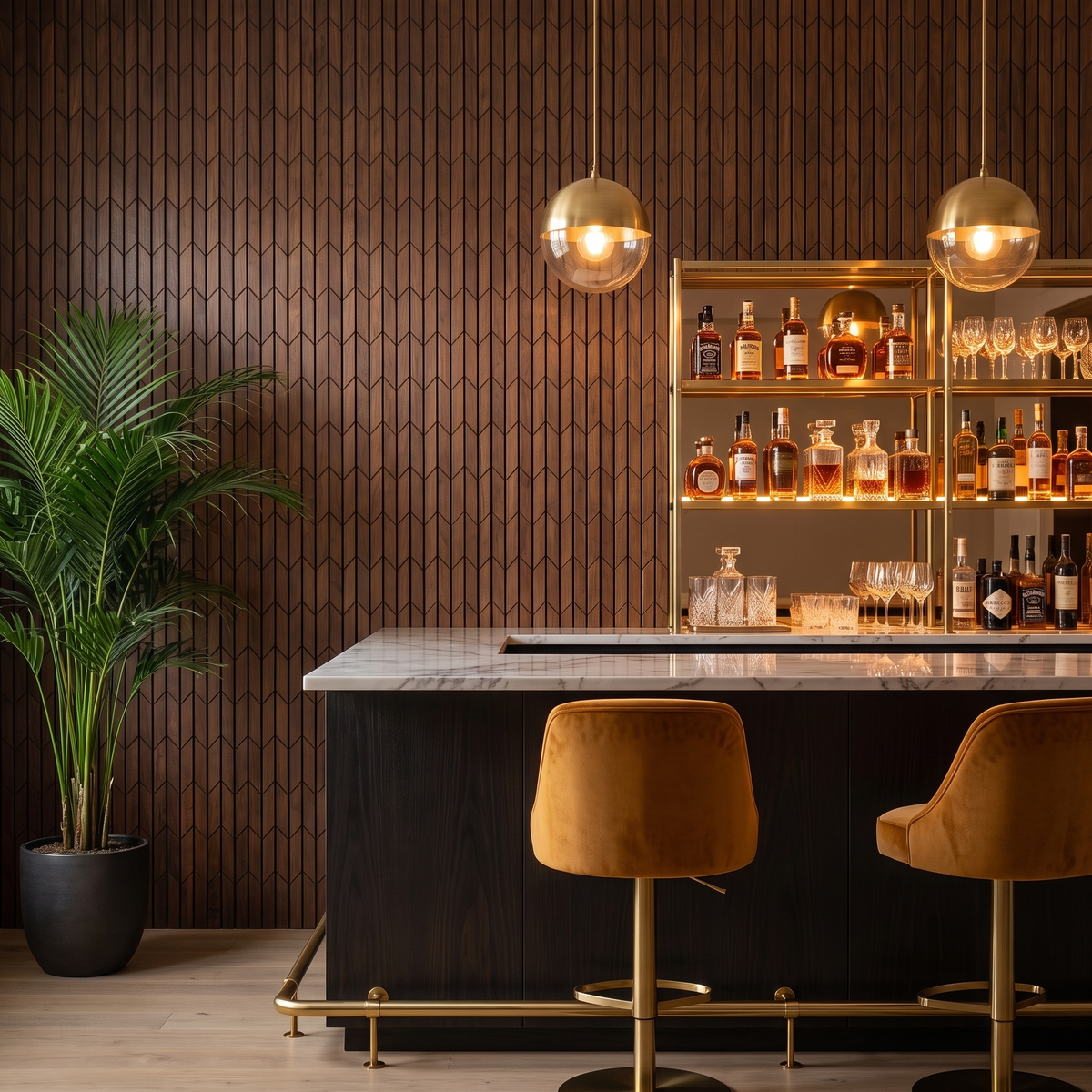 Crimson Smoked Brown decorative wall panel as a bar back wall