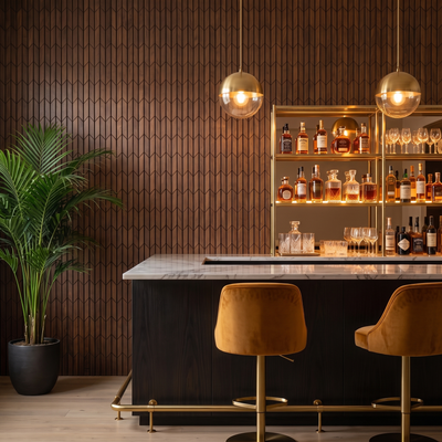 Crimson Smoked Brown decorative wall panel as a bar back wall