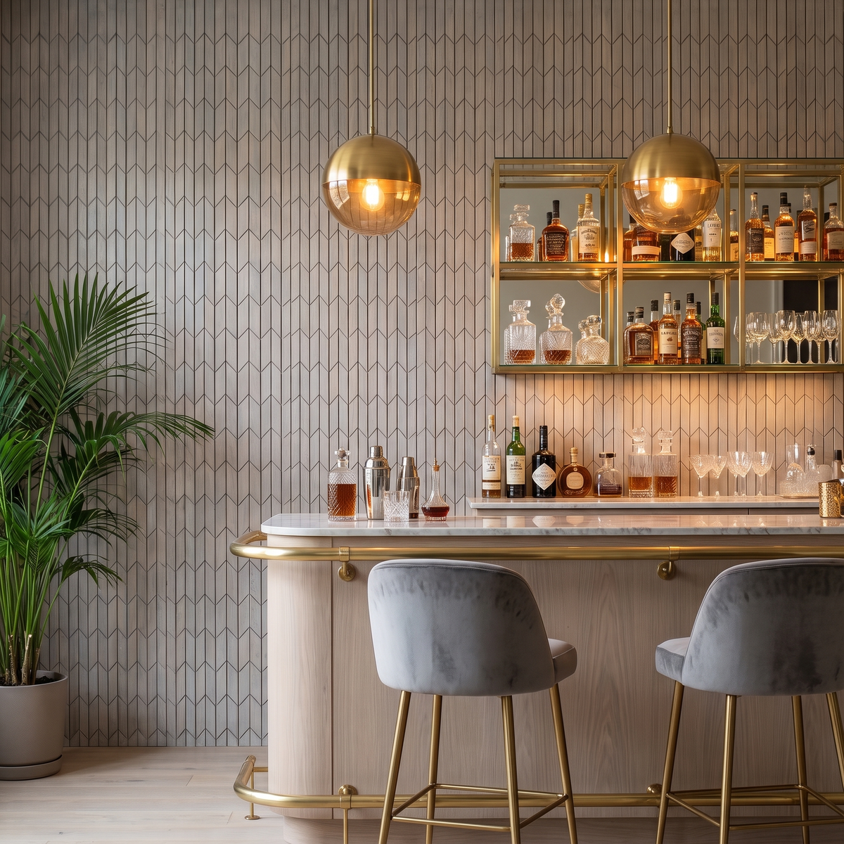 Crimson Pearl White decorative wall panel as a bar back wall
